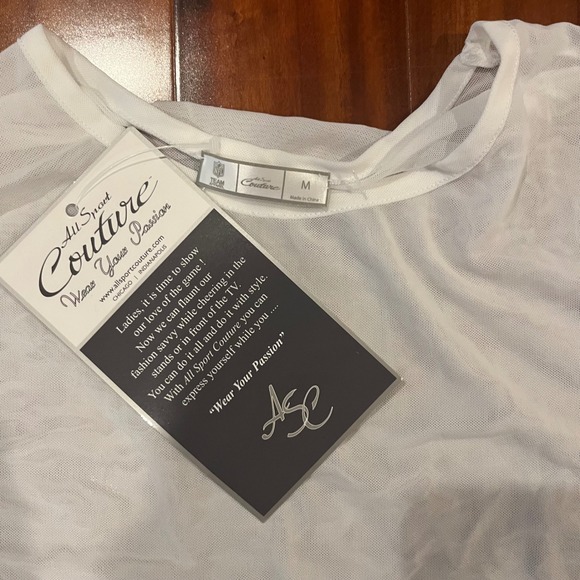 NFL Couture Sheer White Long Sleeve Top Mesh Athletic Festival New NWT Medium - Picture 2 of 7